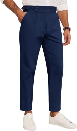 Runcati Mens Chinos Cotton Pants Slim Fit Pleated Front Dress Pants Casual Stretchy Tapered Trousers