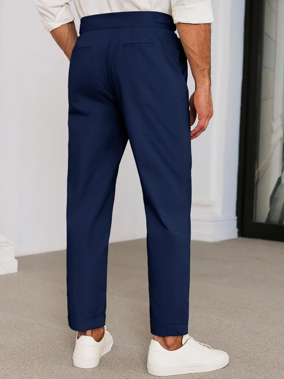 Runcati Mens Chinos Cotton Pants Slim Fit Pleated Front Dress Pants Casual Stretchy Tapered Trousers