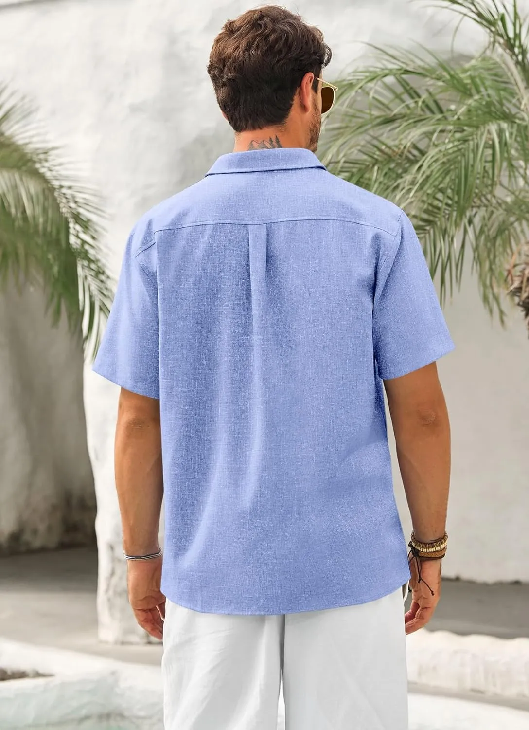 Runcati Mens Cuban Guayabera Shirts Button Down Short Sleeve Shirt Casual Linen Summer Beach Vacation Hippie Tops