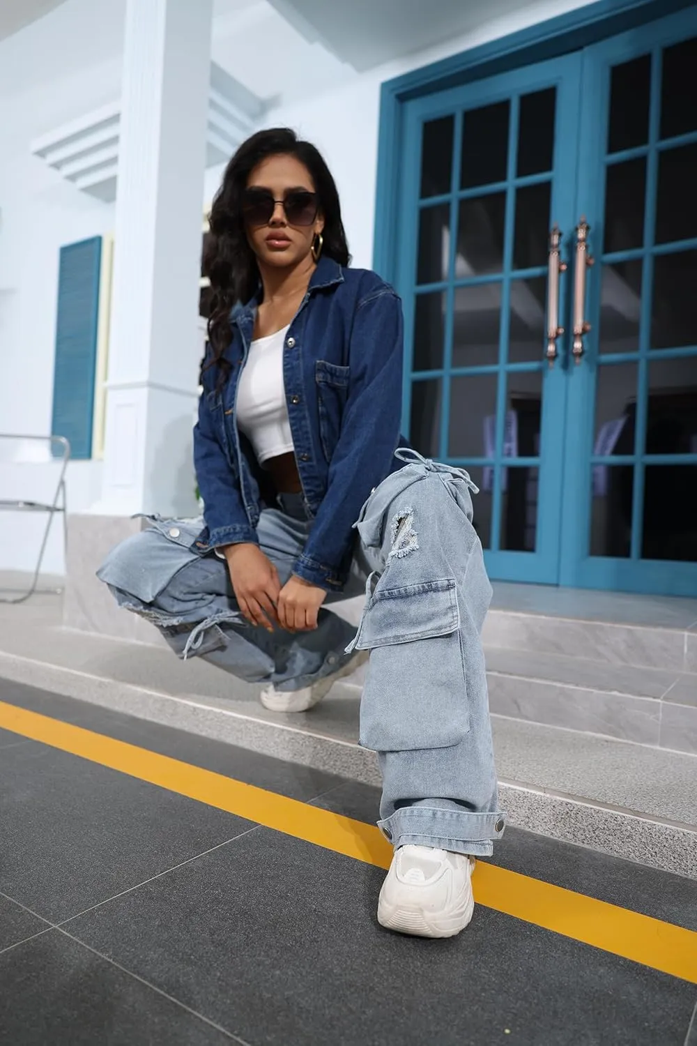 Ryehack Womens Baggy Jeans Y2k Cargo Jeans Casual High Waist Baggy Denim Cargo Pants with Pockets Streetwear