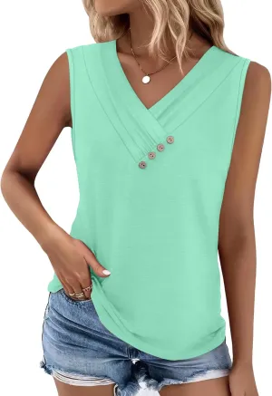 SAMPEEL Tank Top for Women Summer Button Down V Neck T Shirts Sleeveless Loose Fit Fashion Tops 2025