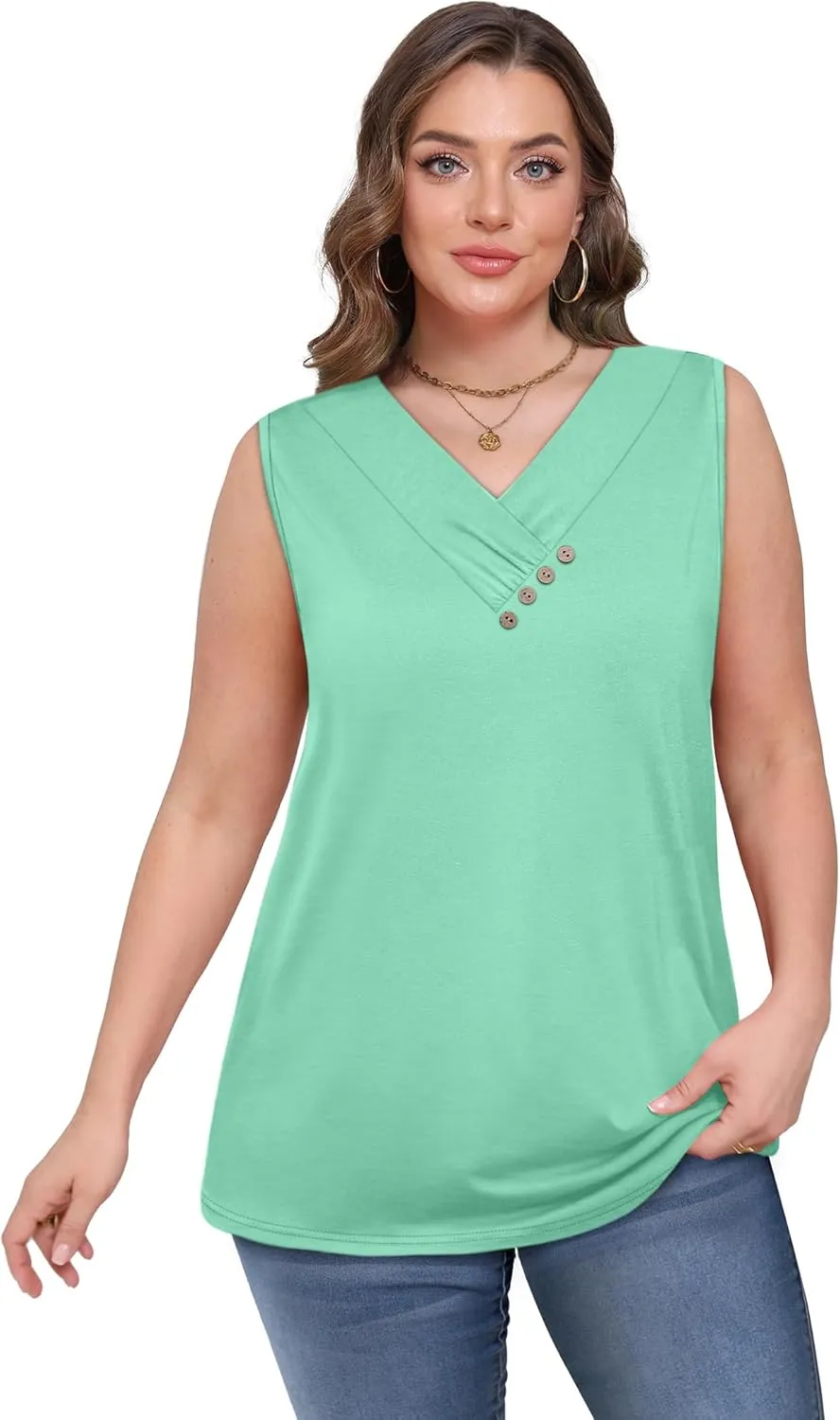 SAMPEEL Tank Top for Women Summer Button Down V Neck T Shirts Sleeveless Loose Fit Fashion Tops 2025
