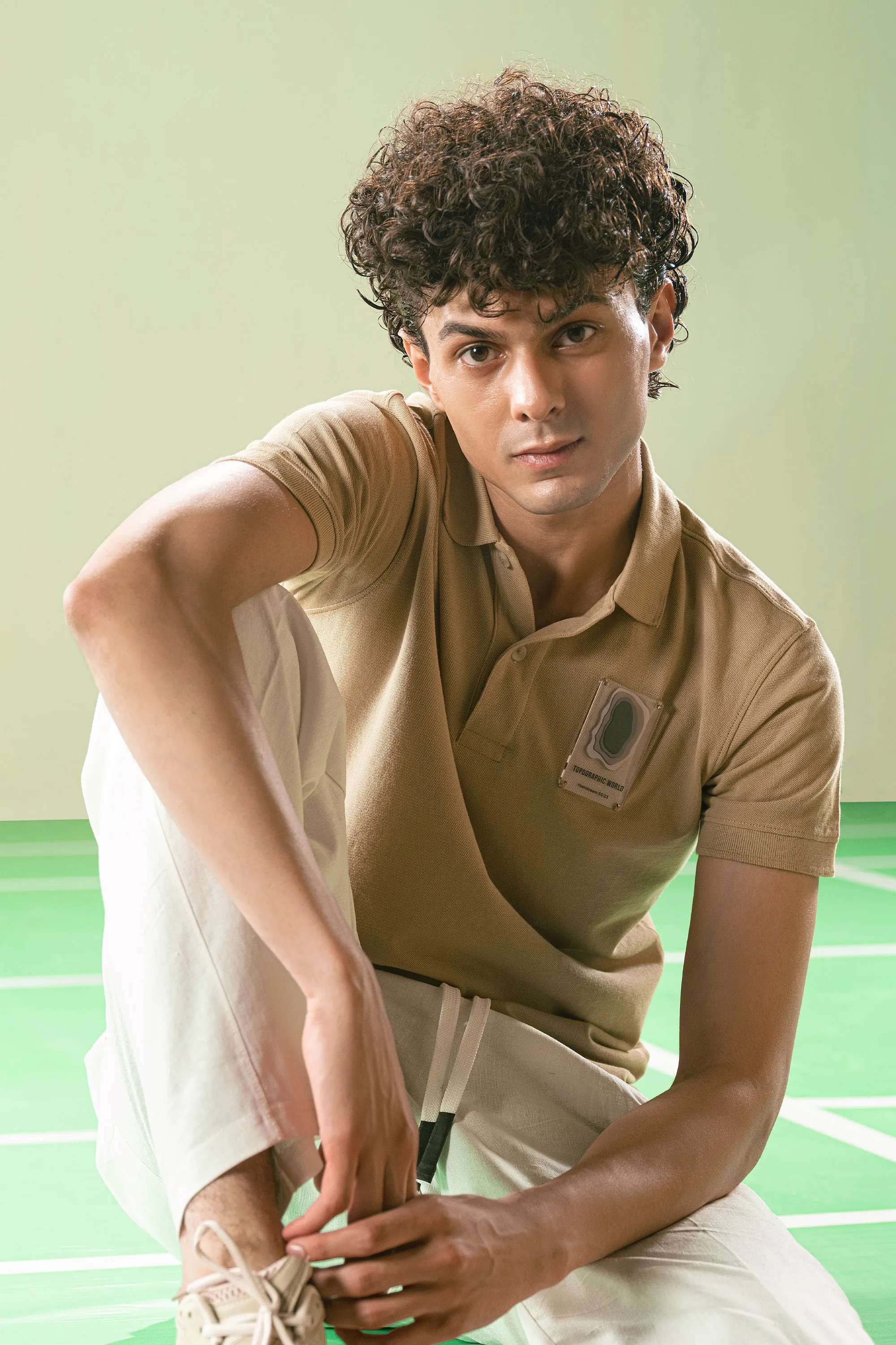 Sand Acrylic Badge Polo Shirt