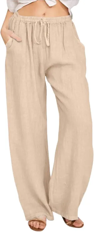 sdbrld Pantalones De Lino Mujer Verano Wide Leg Linen Pants for Women Linen Pants Linen Pants Women Summer,Womens Linen Pants with Pockets High Waist Adjustable Knot Casual Trousers (Z1-Khaki, XXL)