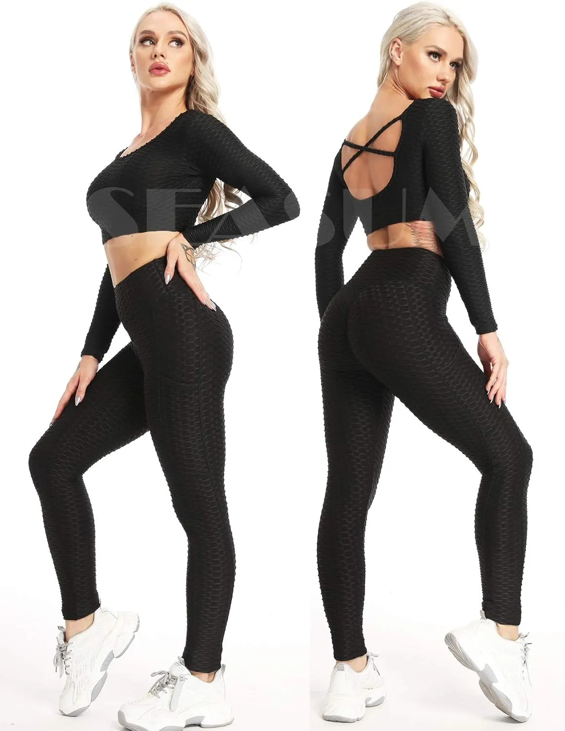 SEASUM Women's High Waist Yoga Pants Tummy Control Slimming Booty Leggings Workout Running Butt Lift Tights