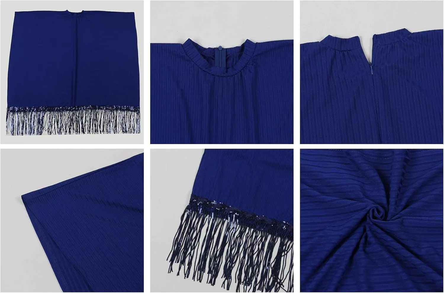 Seltaon Elegant Dress for Women Formal Batwing Sleeve Sparkle Fringe Swing Midi Dresses Cocktail Party Plus Size