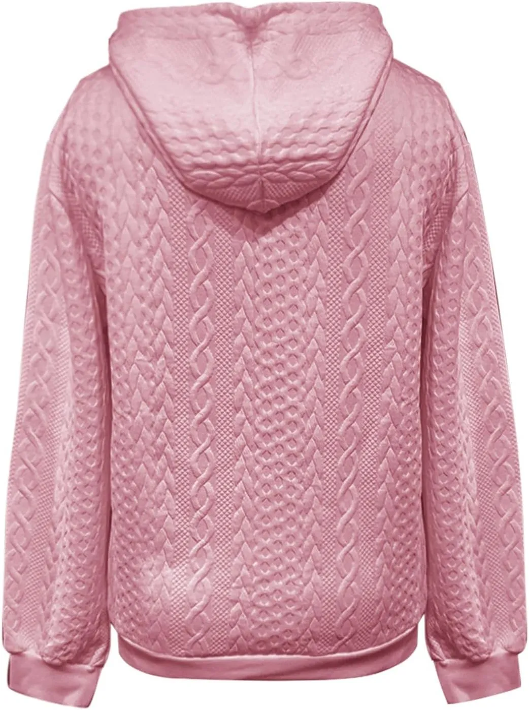 SHAOBGE Front L Women's Textured Long Sleeve Drop Shoulder Drawstring Pullover Solid Hoodie Top
