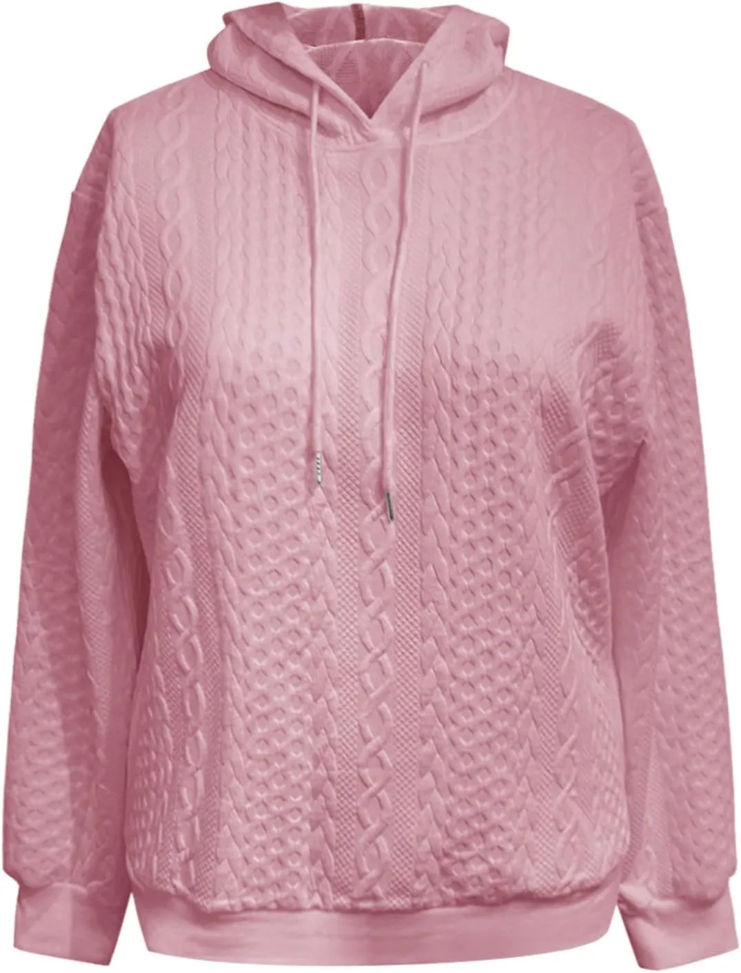 SHAOBGE Front L Women's Textured Long Sleeve Drop Shoulder Drawstring Pullover Solid Hoodie Top