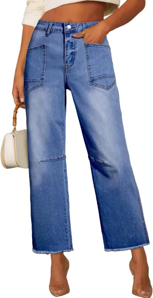 SHEWIN Straight Leg Jeans for Women High Waisted Stretchy Jeans Wide Leg Ankle Denim Pants with Pockets