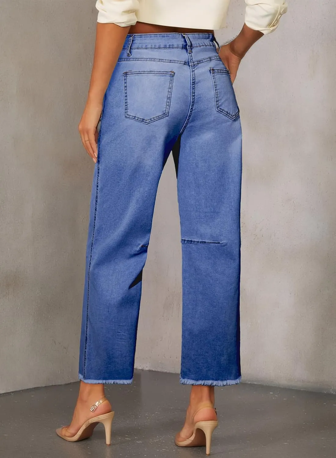 SHEWIN Straight Leg Jeans for Women High Waisted Stretchy Jeans Wide Leg Ankle Denim Pants with Pockets