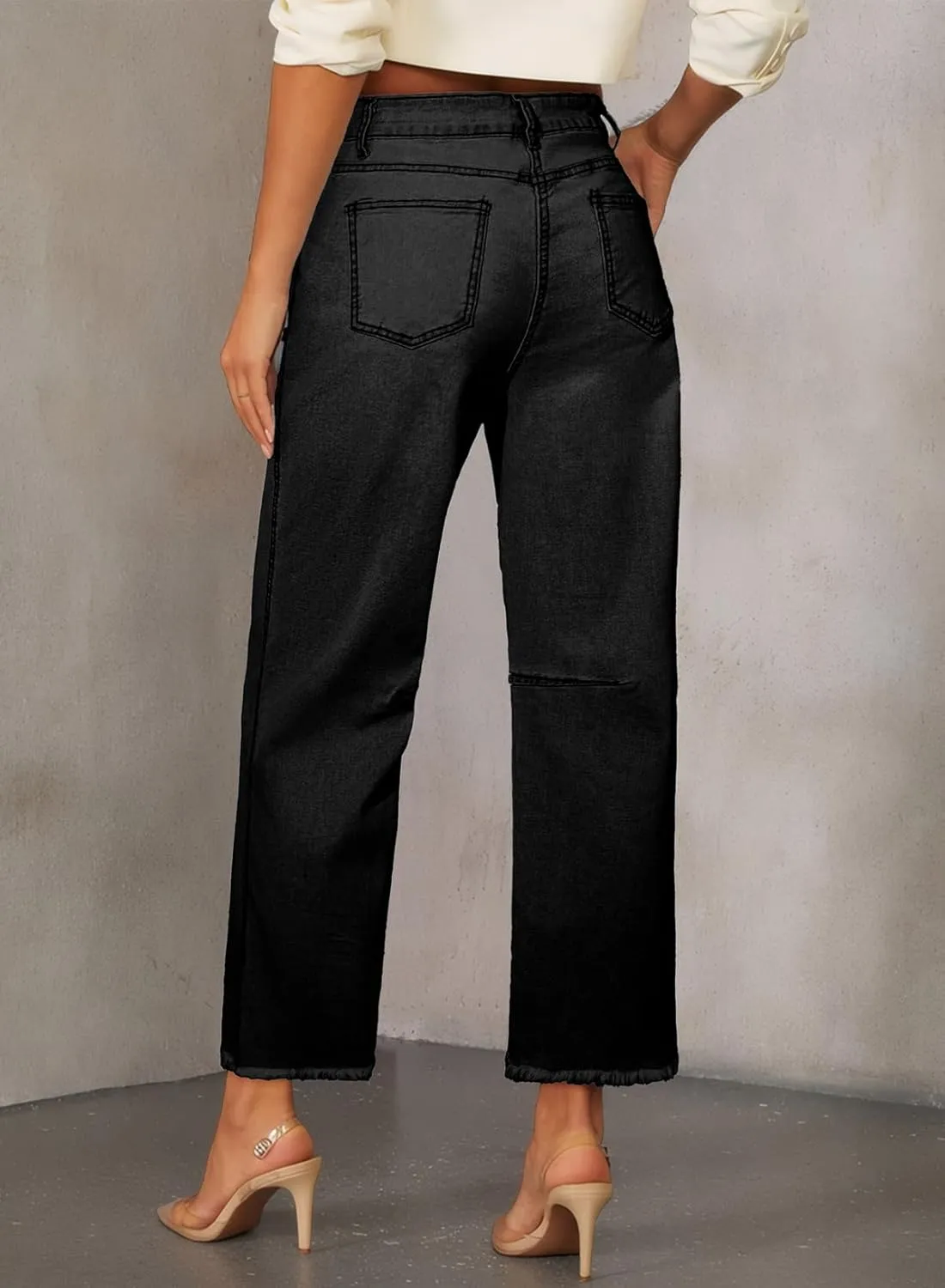 SHEWIN Straight Leg Jeans for Women High Waisted Stretchy Jeans Wide Leg Ankle Denim Pants with Pockets