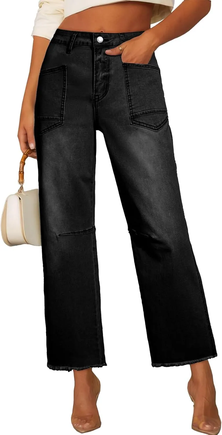 SHEWIN Straight Leg Jeans for Women High Waisted Stretchy Jeans Wide Leg Ankle Denim Pants with Pockets
