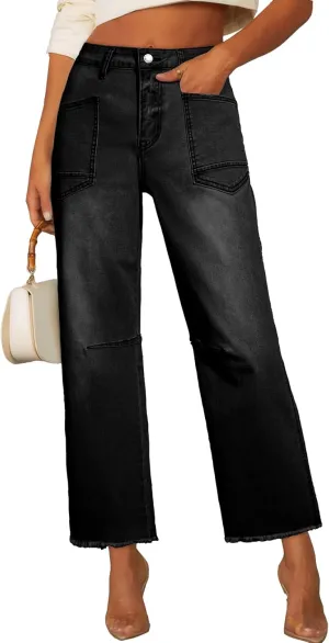 SHEWIN Straight Leg Jeans for Women High Waisted Stretchy Jeans Wide Leg Ankle Denim Pants with Pockets