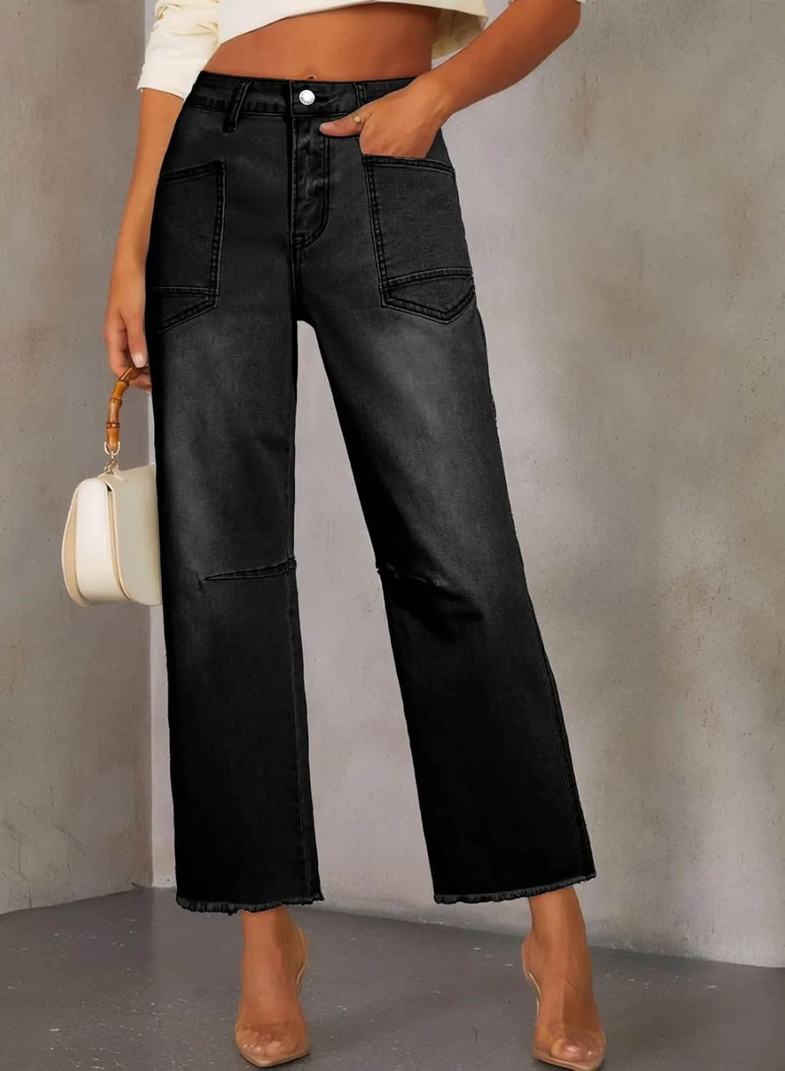 SHEWIN Straight Leg Jeans for Women High Waisted Stretchy Jeans Wide Leg Ankle Denim Pants with Pockets