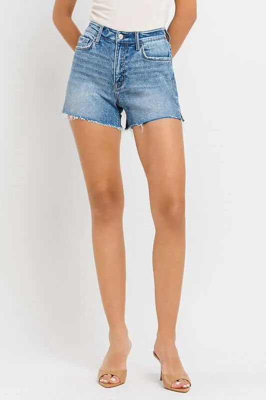 Shocker Light Washed Blue High Rise Side Slit A Line Shorts