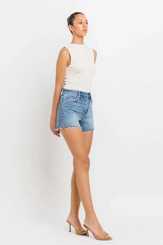 Shocker Light Washed Blue High Rise Side Slit A Line Shorts