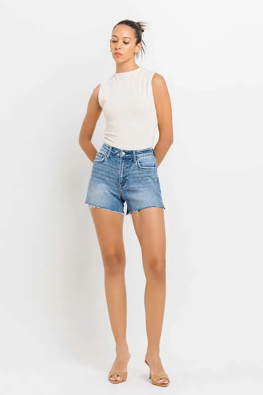 Shocker Light Washed Blue High Rise Side Slit A Line Shorts