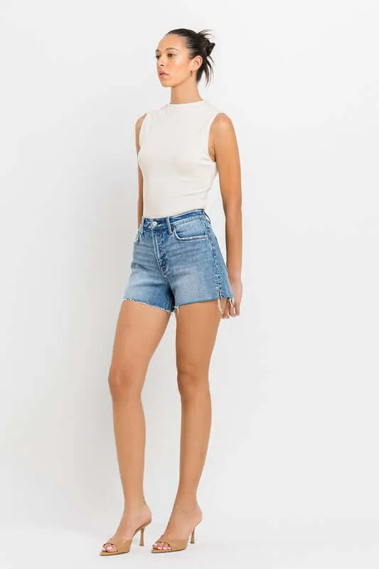 Shocker Light Washed Blue High Rise Side Slit A Line Shorts