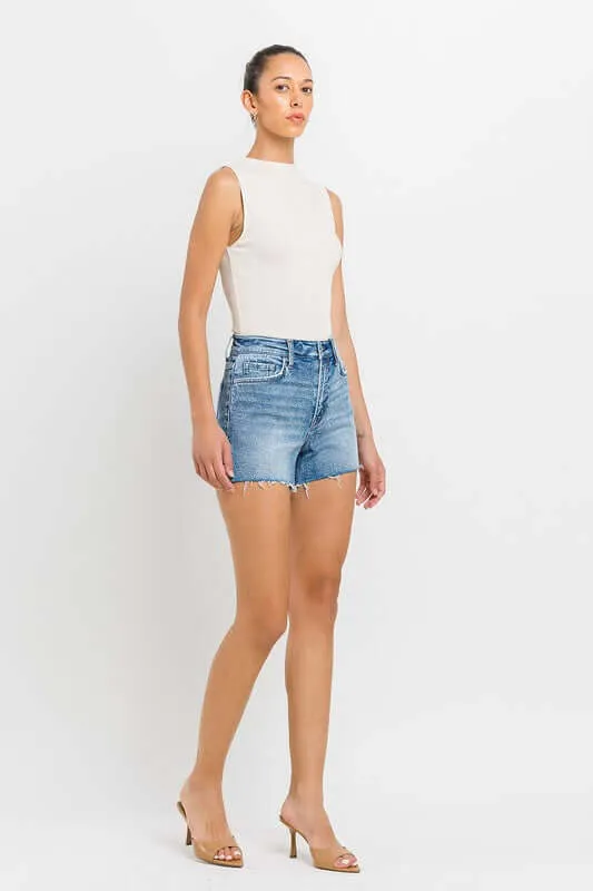 Shocker Light Washed Blue High Rise Side Slit A Line Shorts