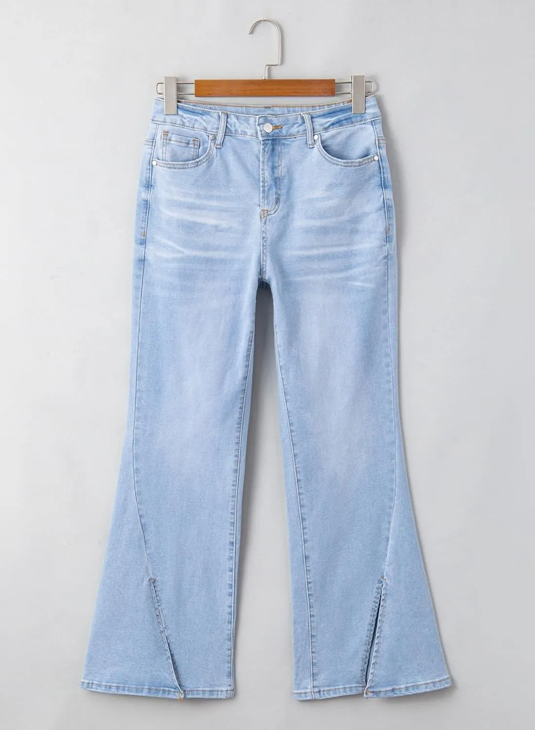 Sidefeel Womens Jeans High Waisted Stretchy Zimbaplatinum Wide Leg Jeans Trendy Slit Hem Bell Bottom Flare Denim Pants