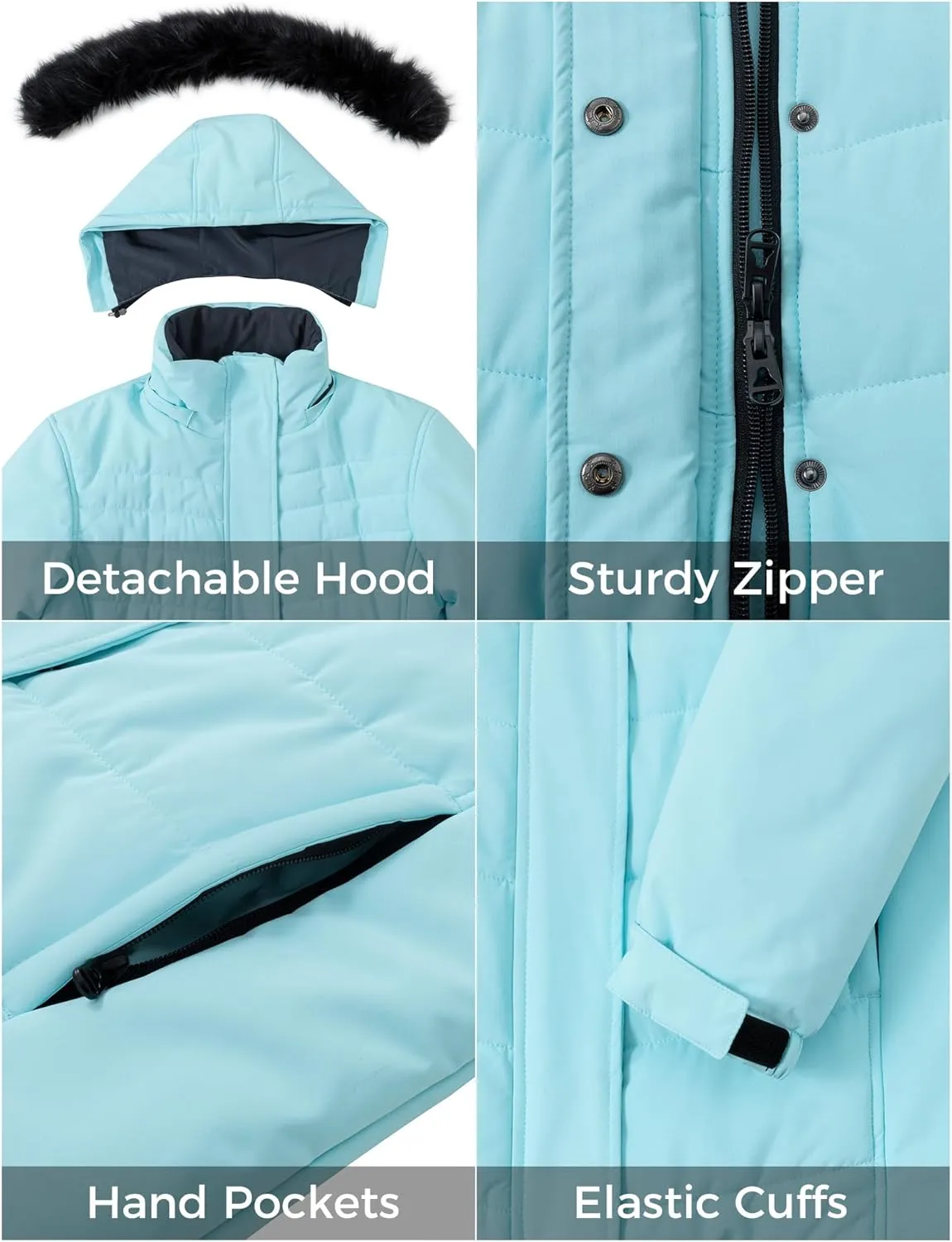 Skieer Women's Waterproof Ski Jacket Windproof Warm Winter Coat Thick Padded Snow Parka