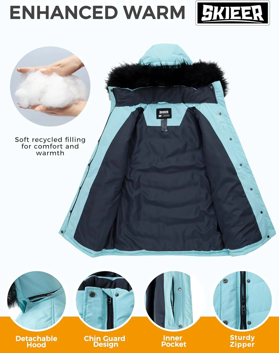 Skieer Women's Waterproof Ski Jacket Windproof Warm Winter Coat Thick Padded Snow Parka