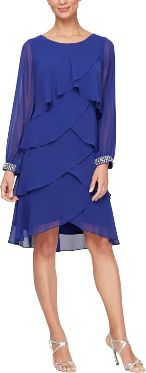 S.L. Fashions Women's Long-Sleeve Chiffon Cocktail Dress (Petite and Regular)