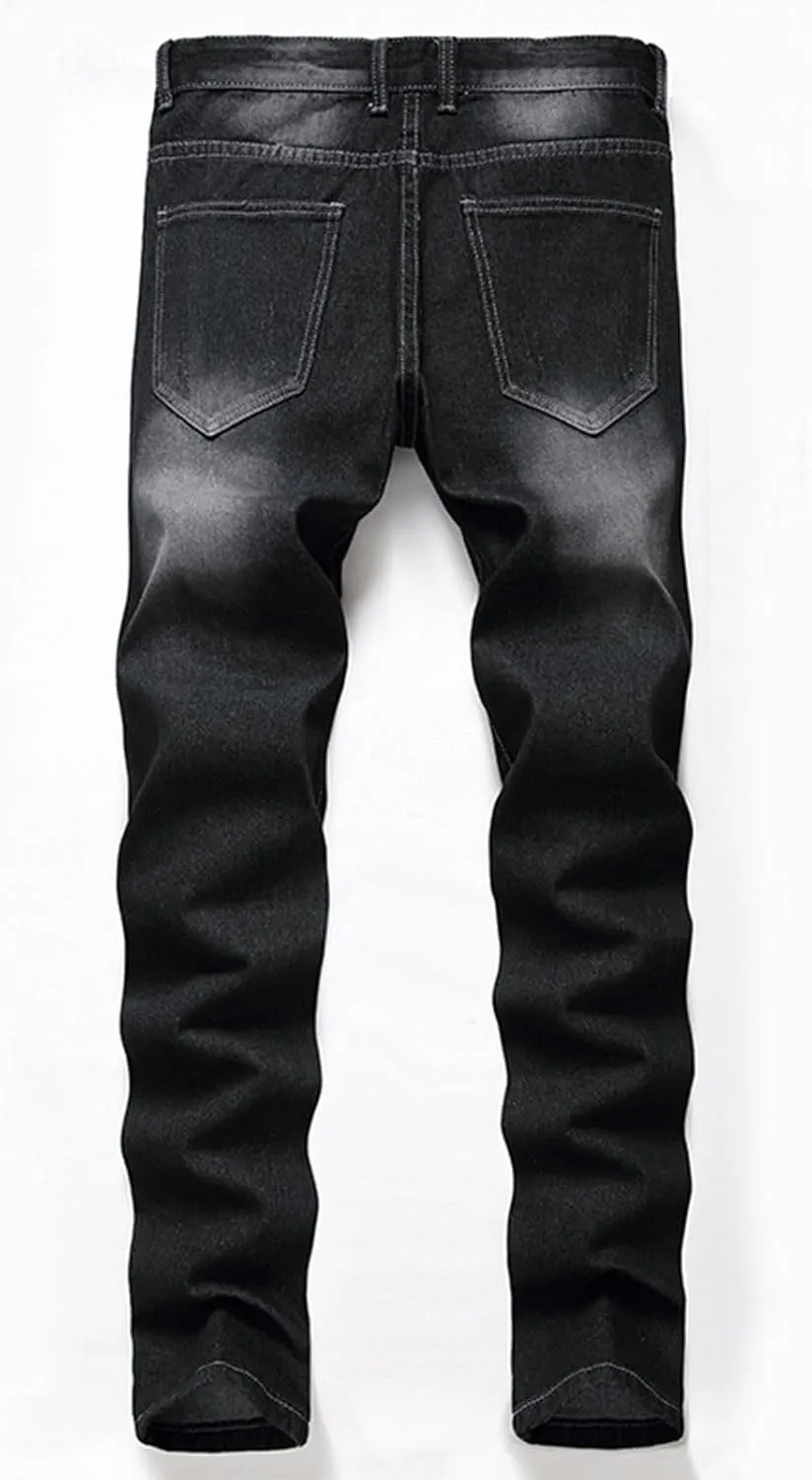 Slim Fit Ripped Jeans for Men Destroyed Distressed Stretch Slim Jeans Pants Hip Hop Y2K Streetwear Denim Pants
