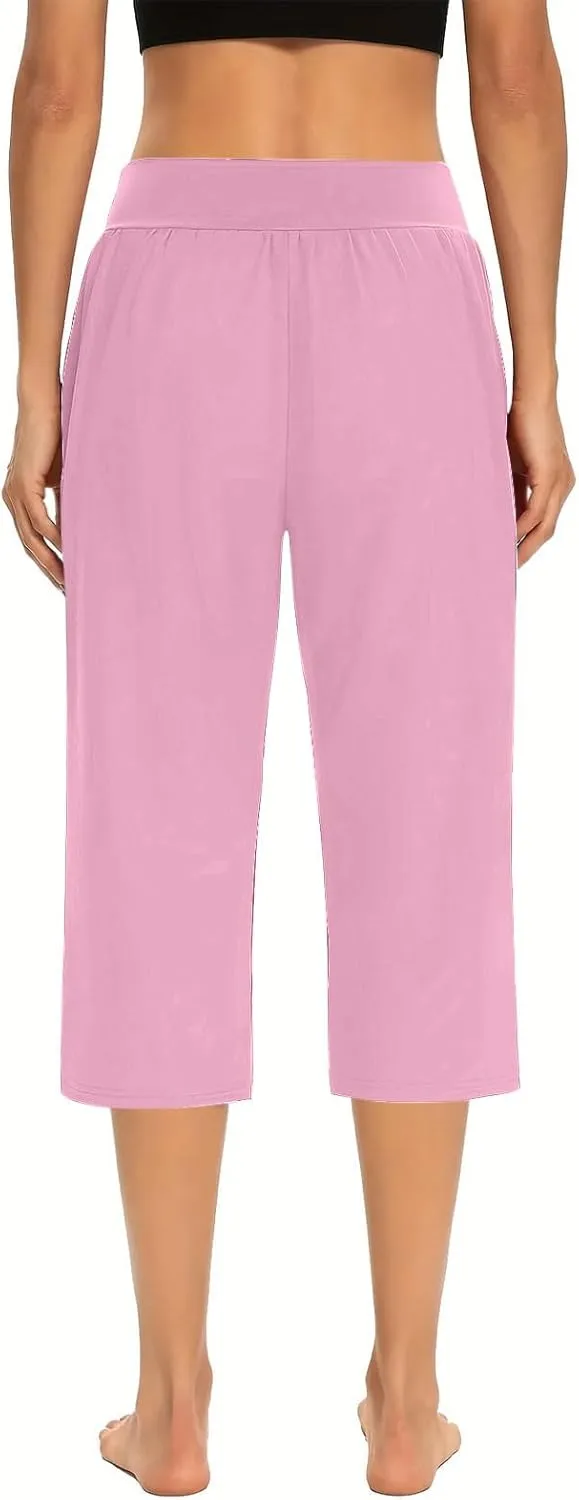 Solid Capris Pants for Women High Waist Straight Leg Pant Loose Causal Summer Relax Trousers with Pockets