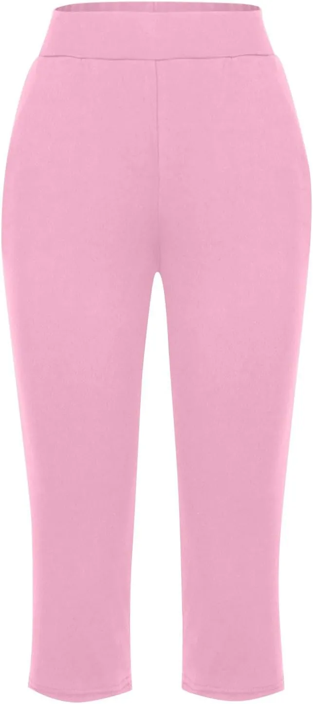 Solid Capris Pants for Women High Waist Straight Leg Pant Loose Causal Summer Relax Trousers with Pockets