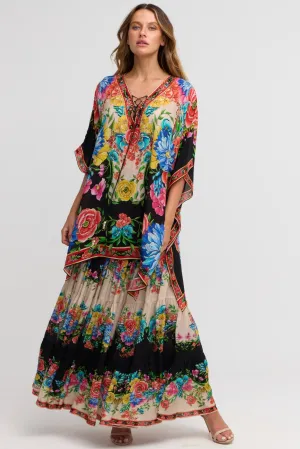 Spanish Flowers Maxi Skirt w Side Slit
