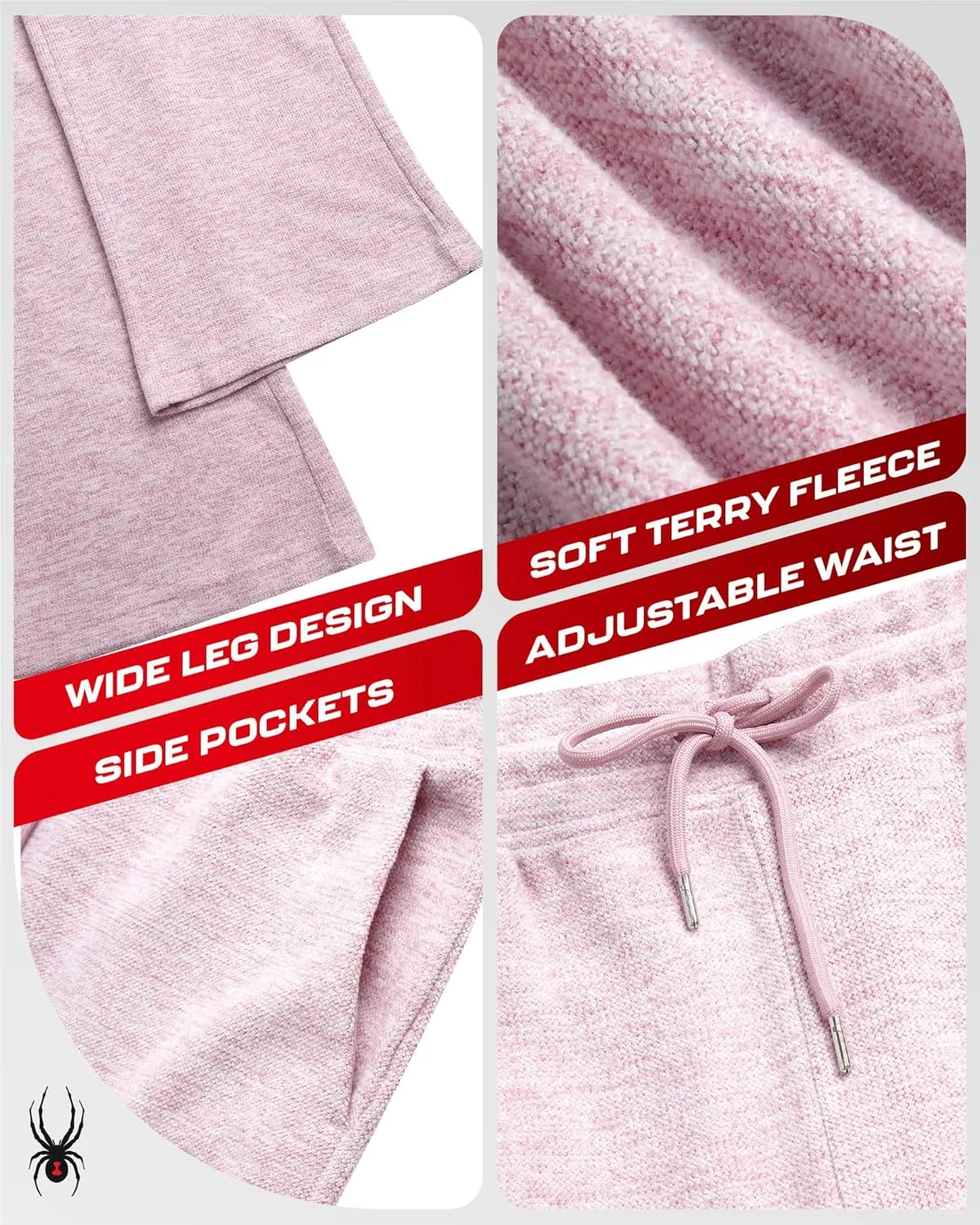 Spyder Women's Wide Leg Pants - Soft Sweater Terry Fleece Casual Sweatpants with Drawstring Waist and Pockets (Sizes: S-XL)