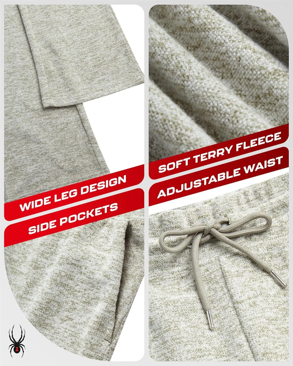 Spyder Women's Wide Leg Pants - Soft Sweater Terry Fleece Casual Sweatpants with Drawstring Waist and Pockets (Sizes: S-XL)