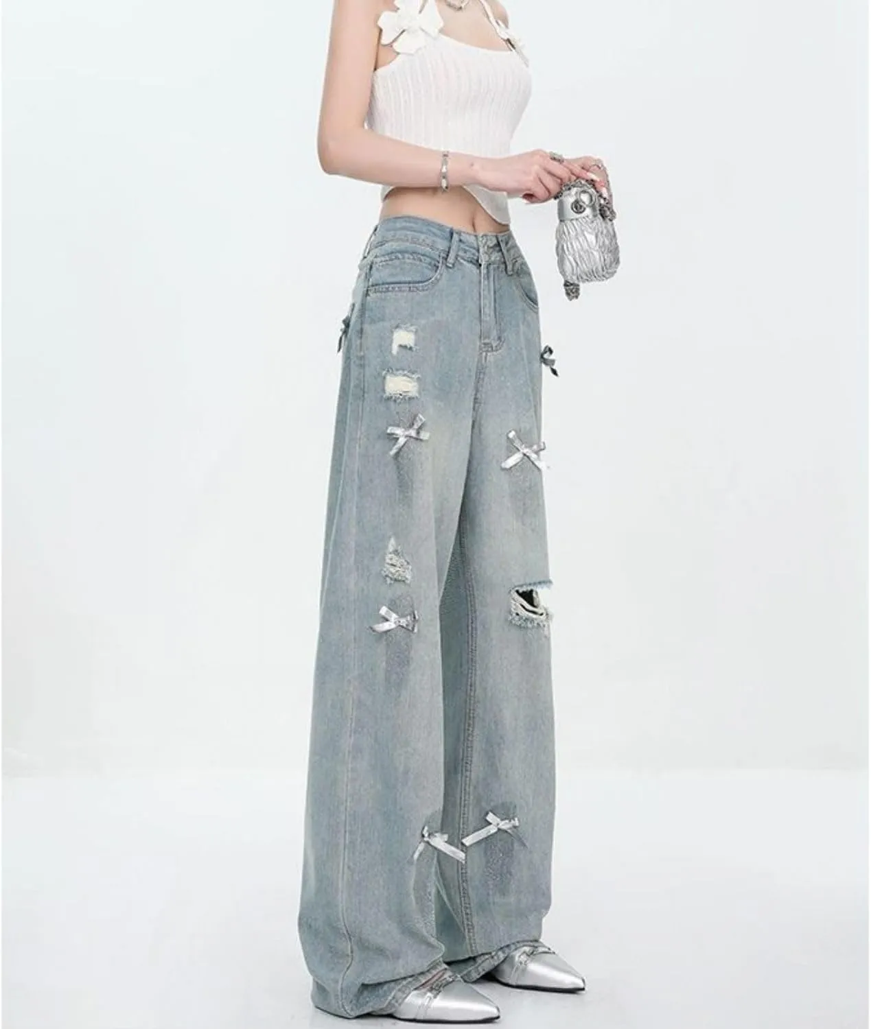 Star Jeans for Women Girls Baggy Cute Patchwork Denim Pants Y2k High Waisted Jeans Grunge Aesthetic Clothes
