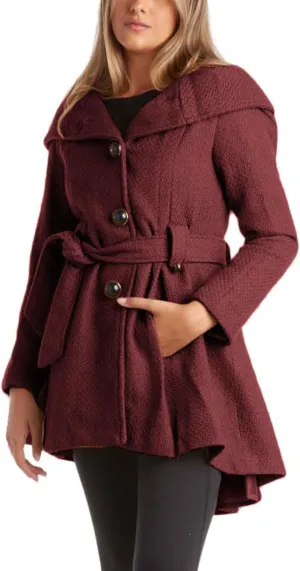 Steve Madden Womens Coat - Single-Breasted Wool Dress Coat with Hood, Belted Mid-Length Coats for Women (Sizes: S-XL)