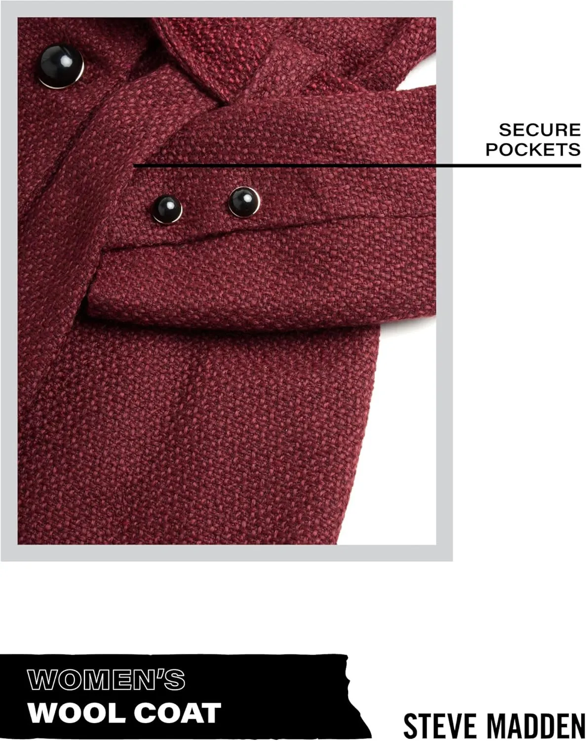 Steve Madden Womens Coat - Single-Breasted Wool Dress Coat with Hood, Belted Mid-Length Coats for Women (Sizes: S-XL)