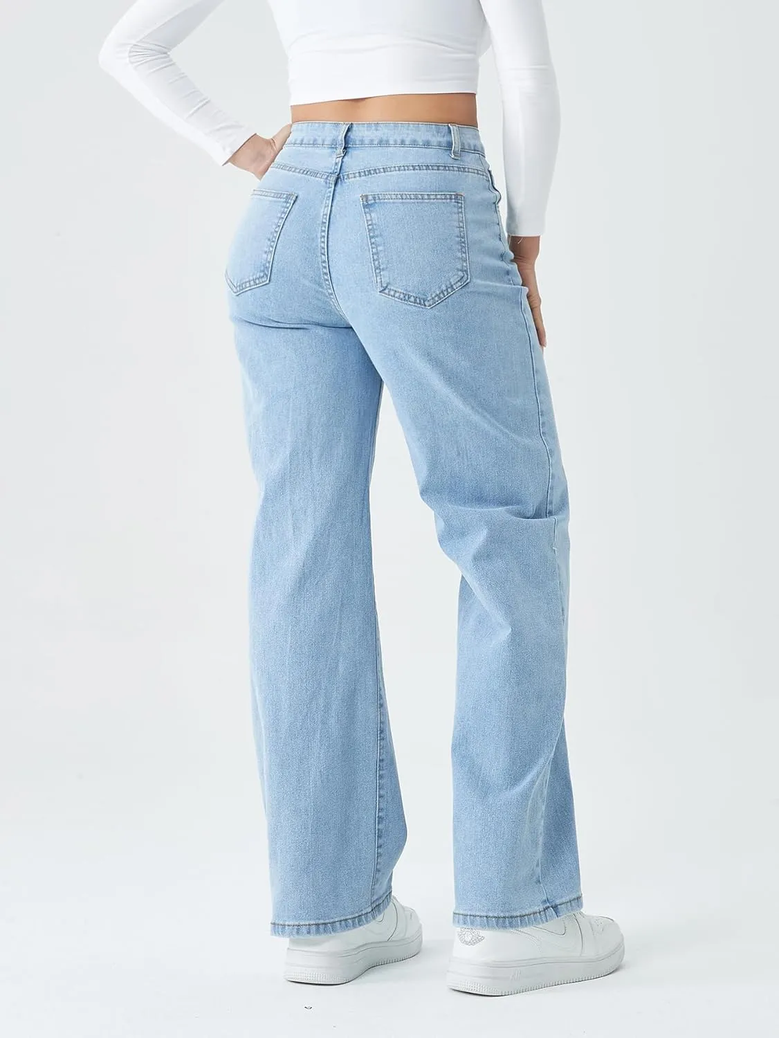 Straight Leg Jeans for Women,High Waisted Wide Leg Loose Stretchy Boyfriend Denim Pants Baggy Jeans for Women