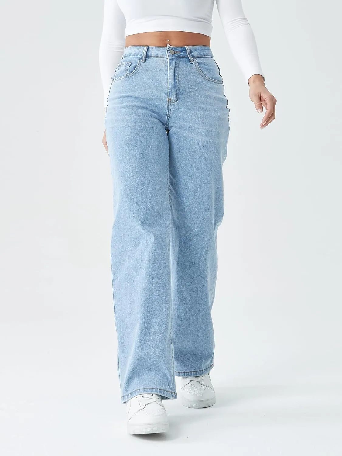 Straight Leg Jeans for Women,High Waisted Wide Leg Loose Stretchy Boyfriend Denim Pants Baggy Jeans for Women