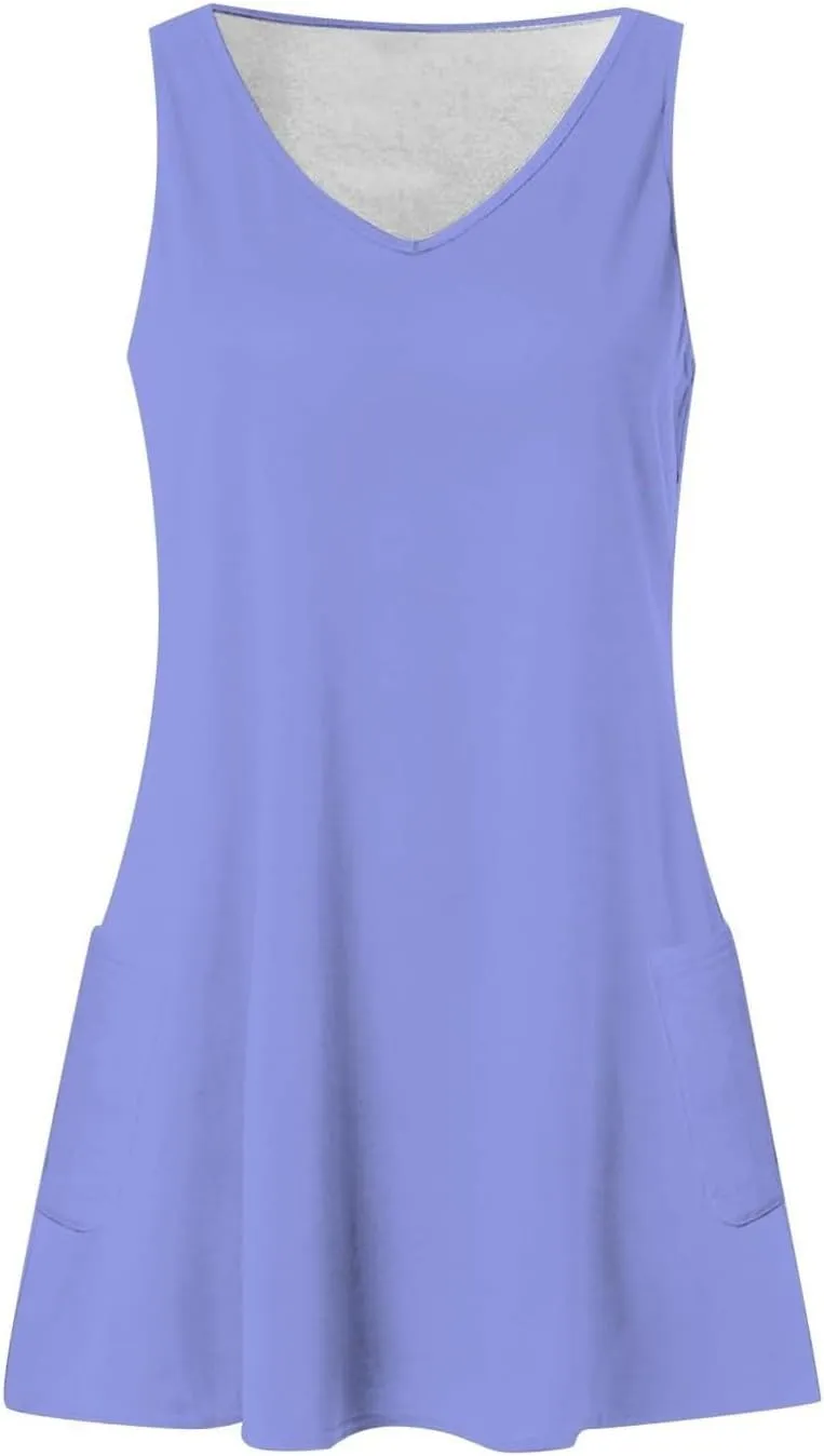 Summer Dresses for Women 2024 Casual Sleeveless Sundresses Fashion Floral Boho Dress Beach Cover Ups with Pockets