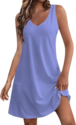 Summer Dresses for Women 2024 Casual Sleeveless Sundresses Fashion Floral Boho Dress Beach Cover Ups with Pockets