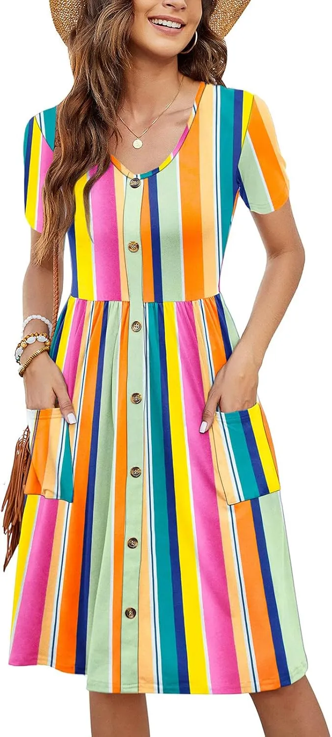 Summer Dresses for Women 2025 Vacation Button Down Mini Dresses Beach Casual Loose Trendy Floral Hawaiian Dress