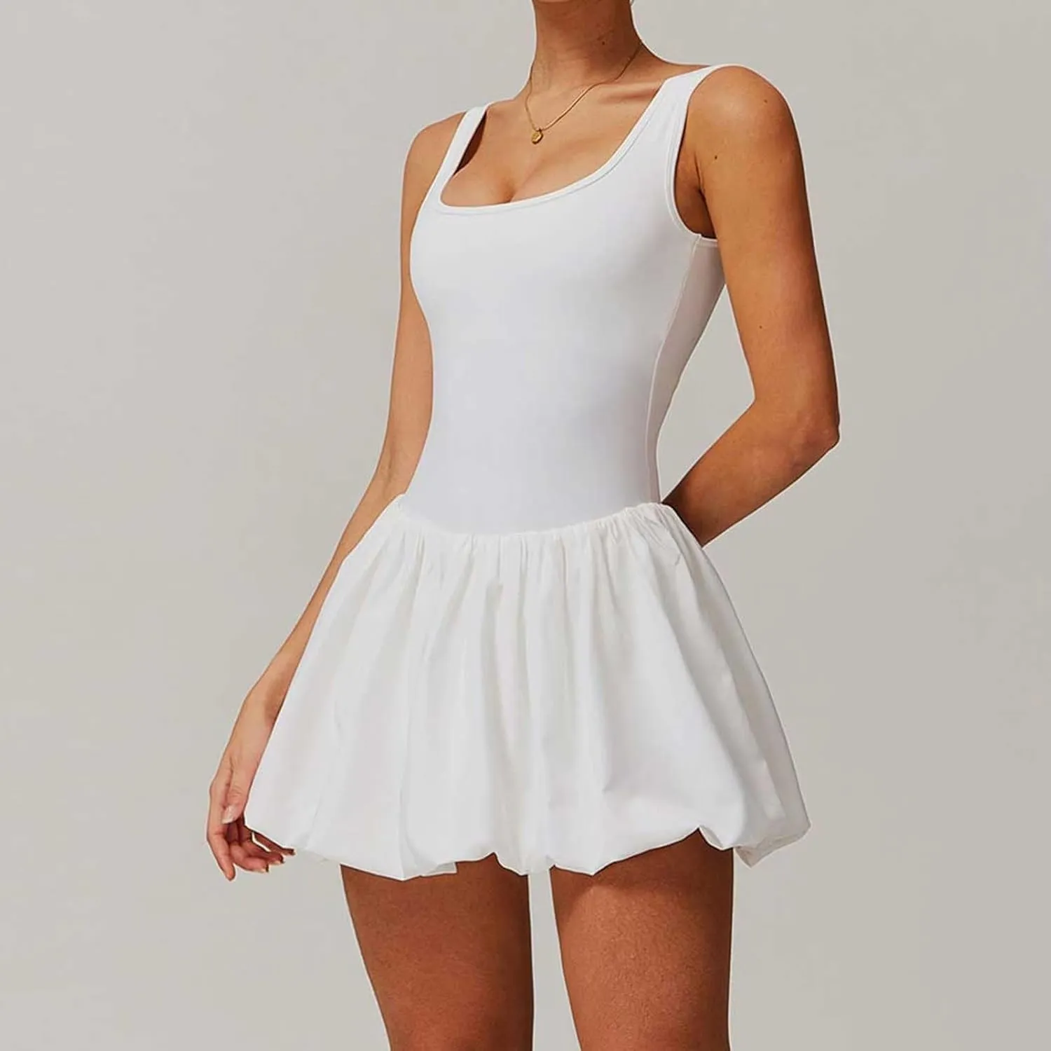 Summer Dresses for Women Casual Mini Bubble Tank Dress Sleeveless Crewneck Cute Drop Waist Cocktail Sundress