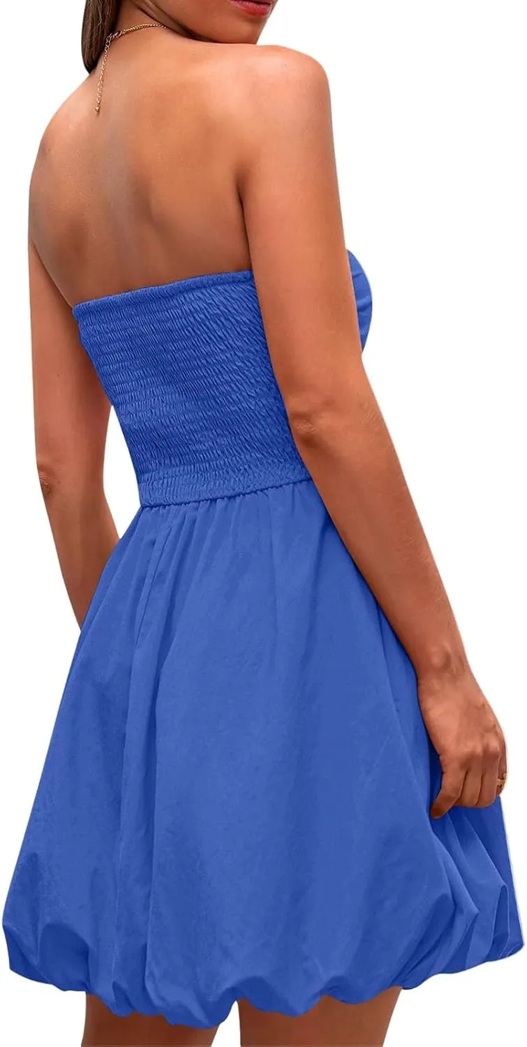 Summer Dresses for Women Casual Mini Bubble Tank Dress Sleeveless Crewneck Cute Drop Waist Cocktail Sundress