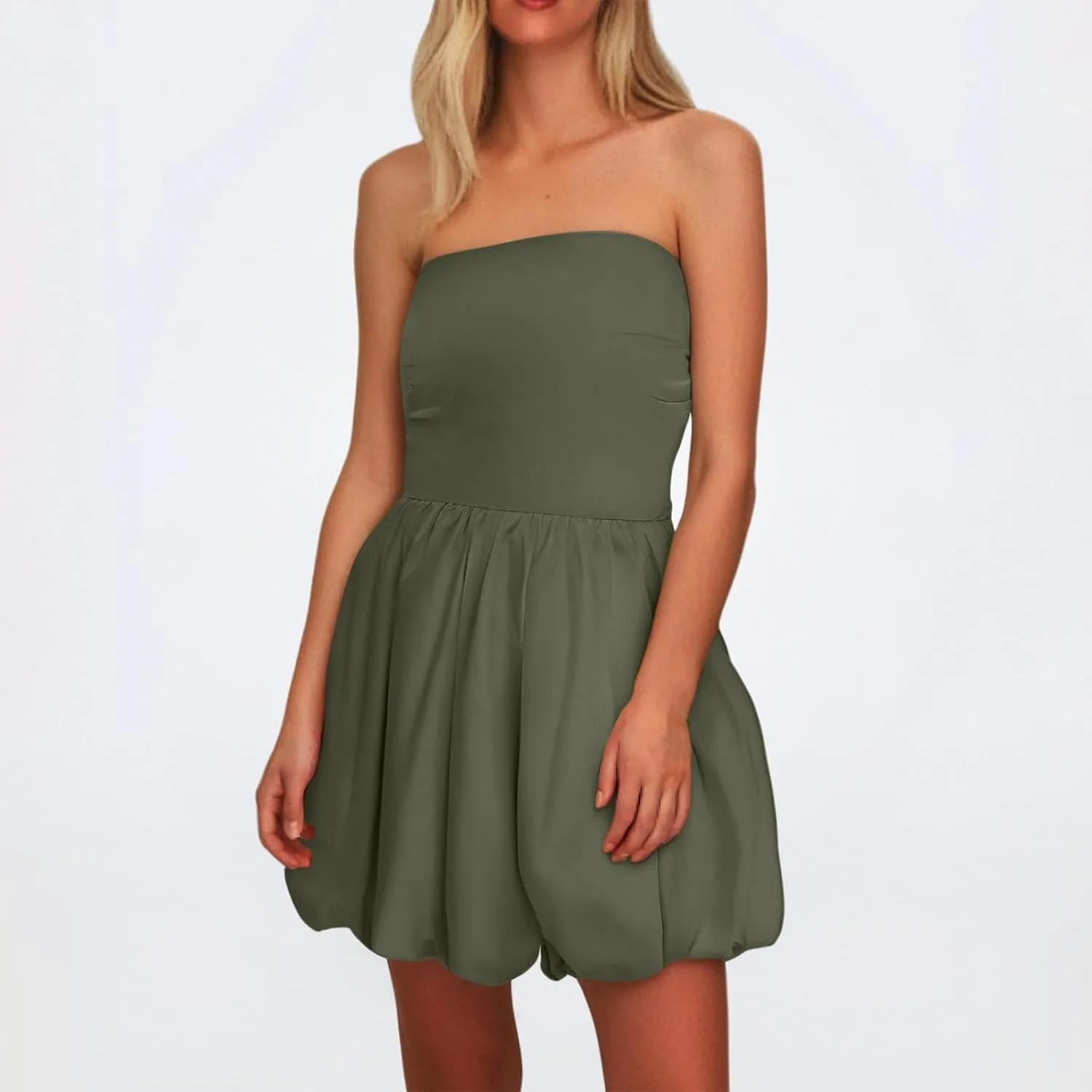 Summer Dresses for Women Casual Mini Bubble Tank Dress Sleeveless Crewneck Cute Drop Waist Cocktail Sundress