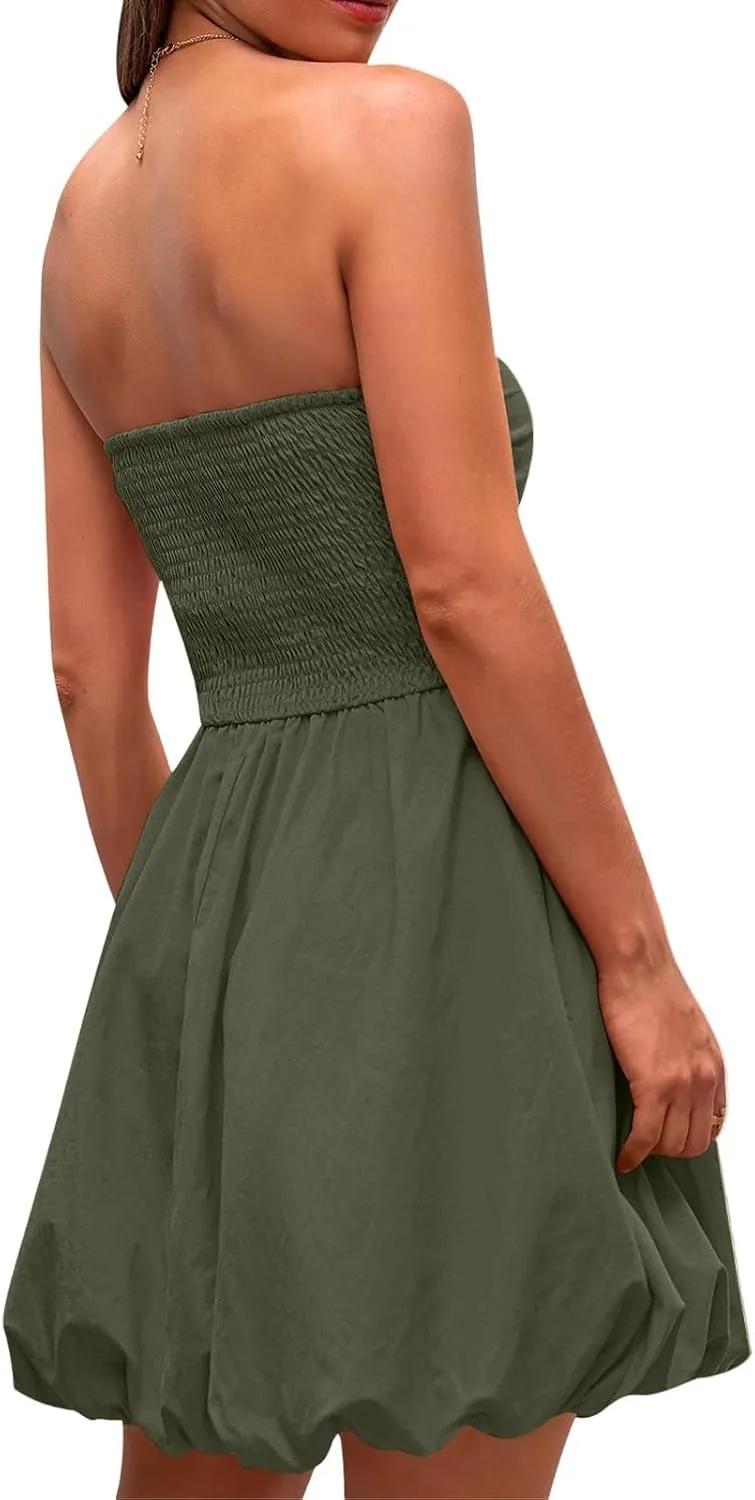 Summer Dresses for Women Casual Mini Bubble Tank Dress Sleeveless Crewneck Cute Drop Waist Cocktail Sundress