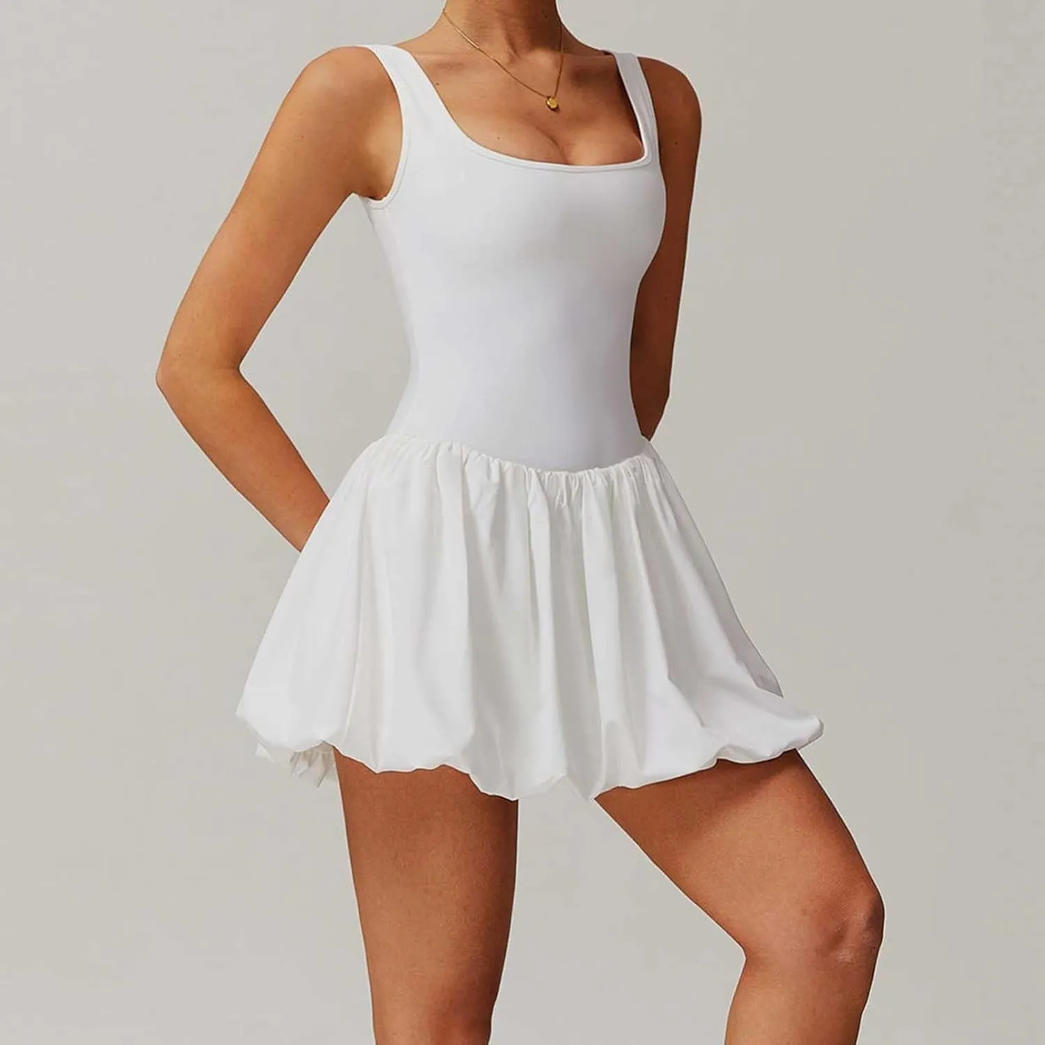 Summer Dresses for Women Casual Mini Bubble Tank Dress Sleeveless Crewneck Cute Drop Waist Cocktail Sundress