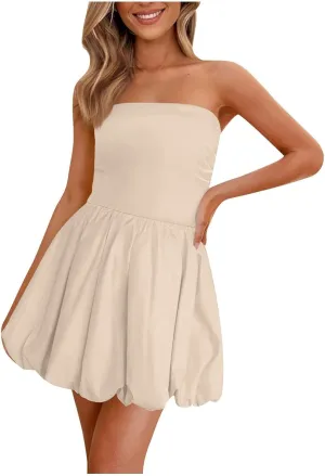 Summer Dresses for Women Casual Mini Bubble Tank Dress Sleeveless Crewneck Cute Drop Waist Cocktail Sundress