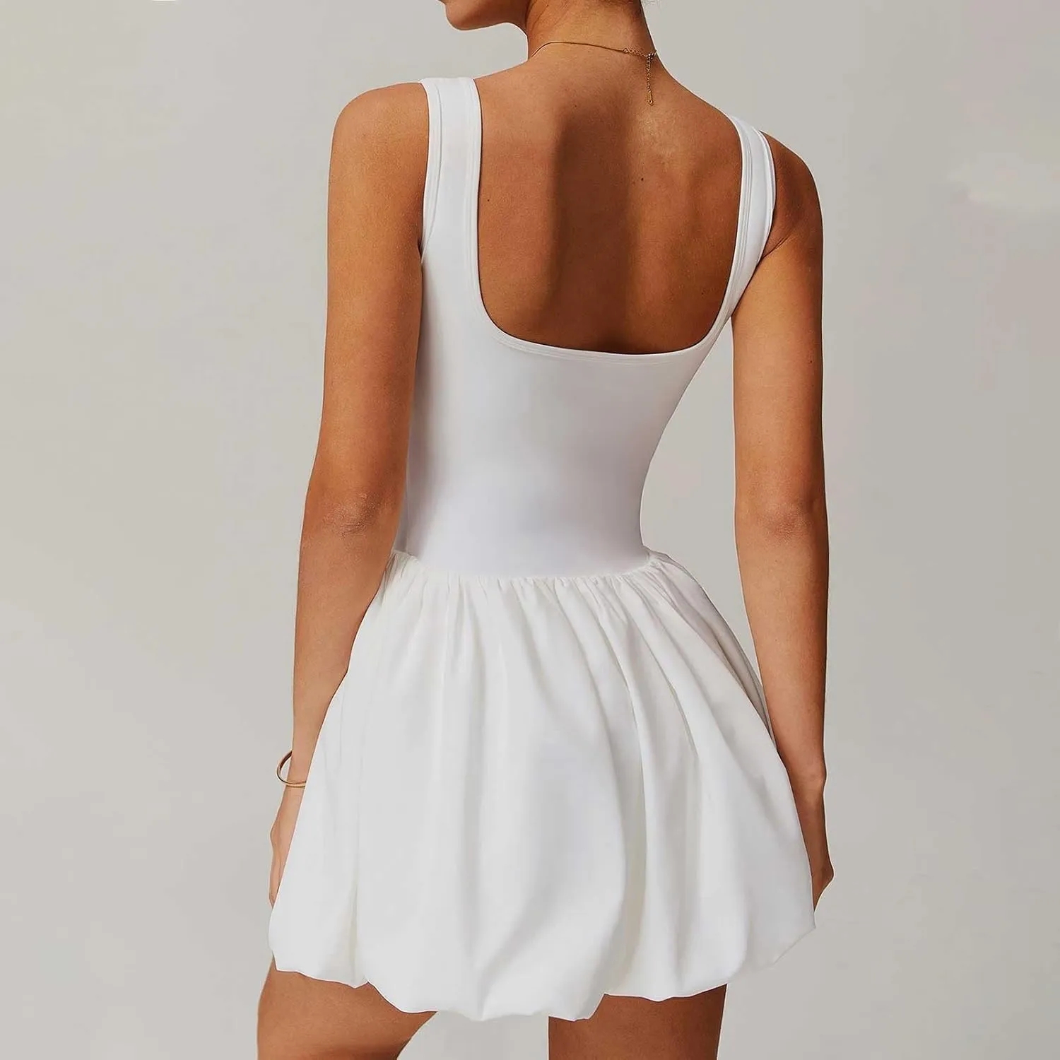 Summer Dresses for Women Casual Mini Bubble Tank Dress Sleeveless Crewneck Cute Drop Waist Cocktail Sundress