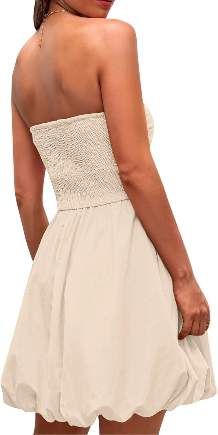 Summer Dresses for Women Casual Mini Bubble Tank Dress Sleeveless Crewneck Cute Drop Waist Cocktail Sundress