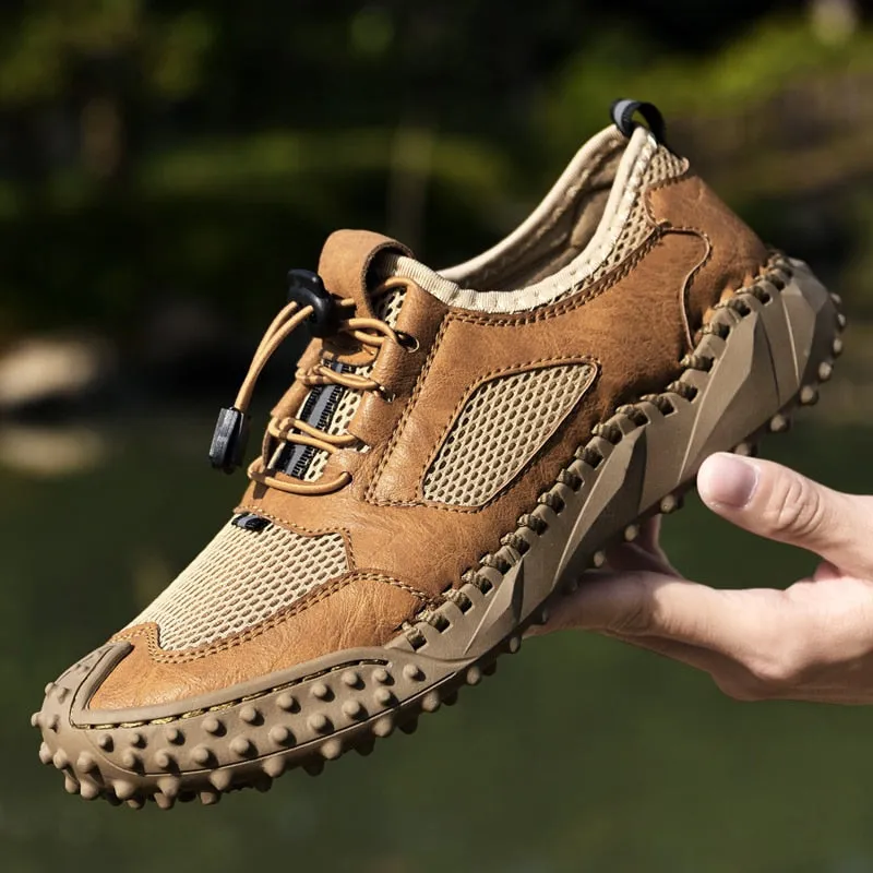 Summer Men's Shoes Leather Sneakers Men's Mesh Breathable Sneakers Original Men's Moccasins Loafers Sneakers Brand Boat Shoes